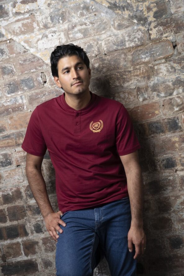  150th Maroon Henley Polo